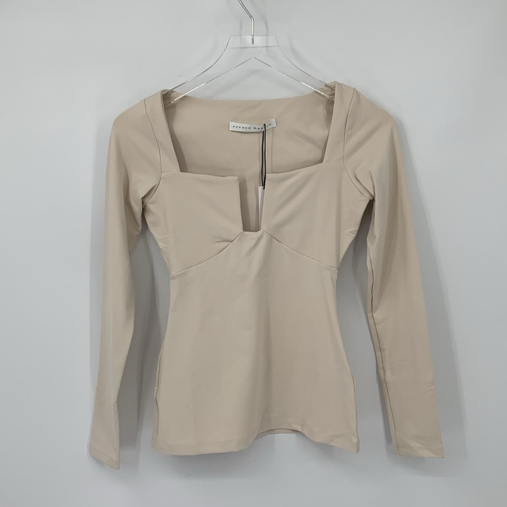 Susana Monaco square wire long sleeve jersey knit shirt top blouse tan new XS
